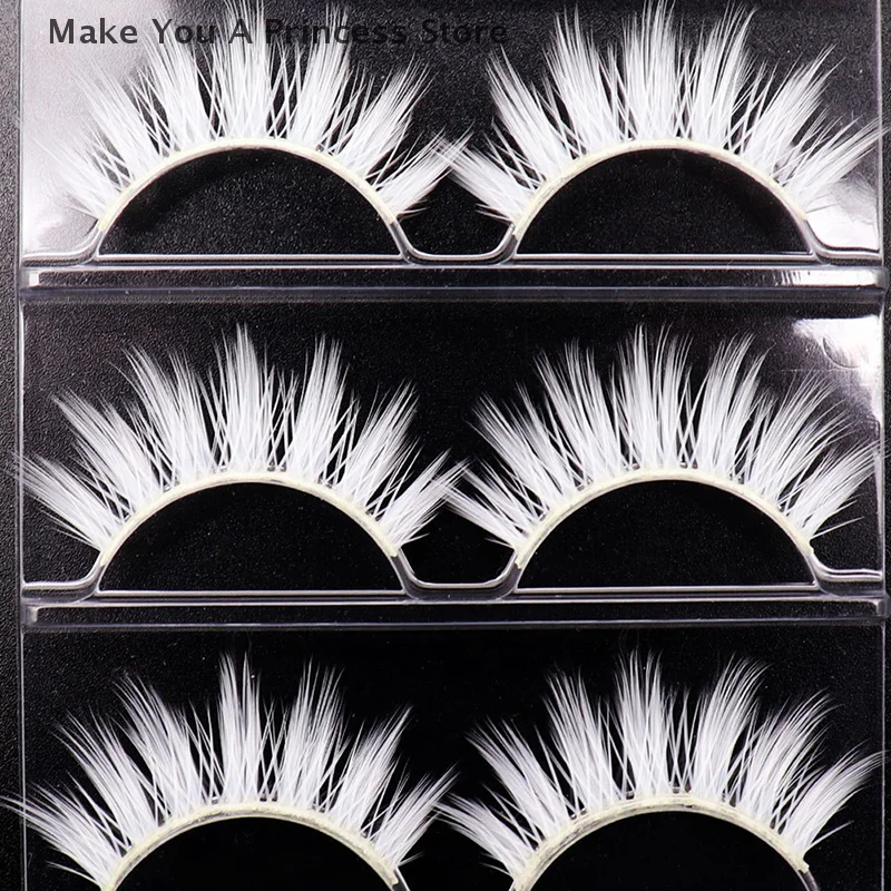3pair White Eyelashes Cosplay Makeup Natural Long Cross Strip False Eye Lashes
