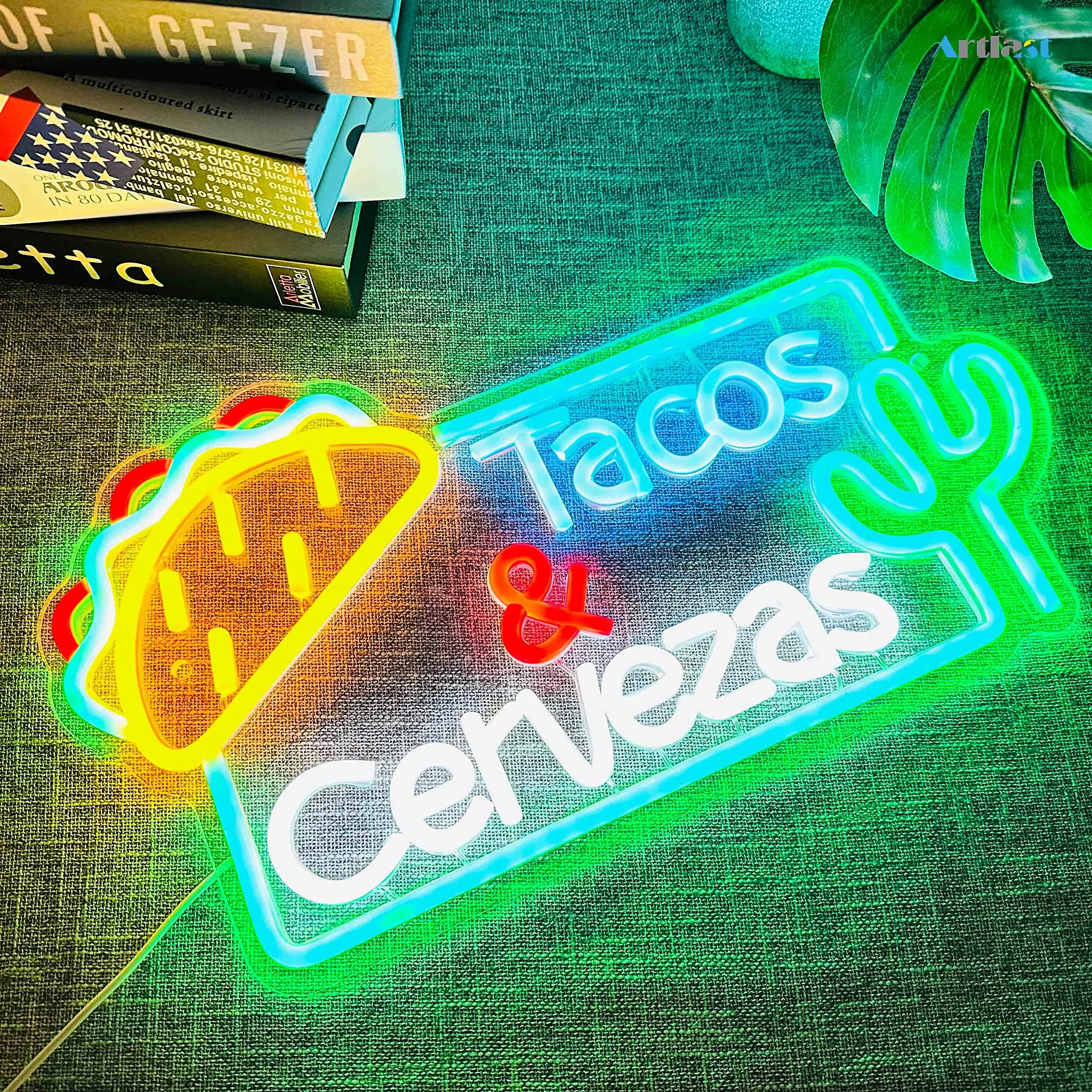 Tacos Neon Sign Tacos & Cervezas LED Neon Light Mexican Food Neon Lights Street Food LED Sign Decor Tacos Shop Busniess Neon