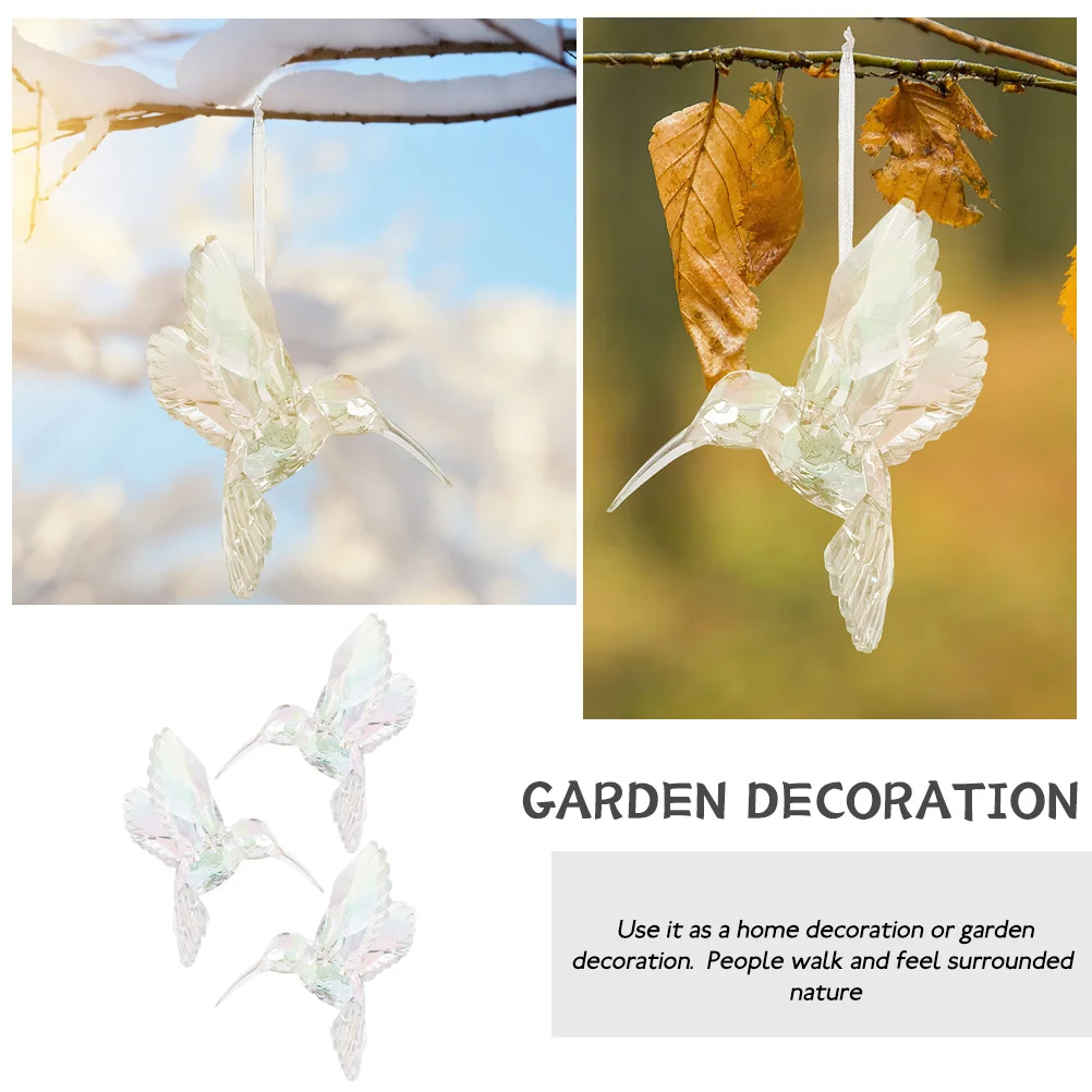 3 قطعة زخرفة الطائر الطنان الاكريليك قزحي الألوان واضح معلقة قلادة لشجرة عيد الميلاد ديكور جدار حديقة المنزل ضوء السقف