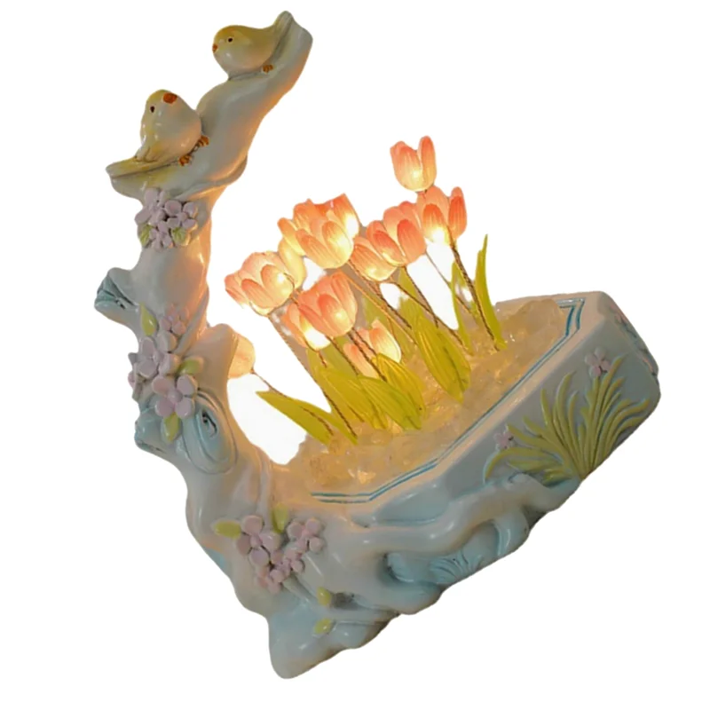 

ABSS-Tulip Night Light Battery Operated Tulip Flower Table Lamp Cute Simulation Tulip LED Nightlight Handmade Bedside Light