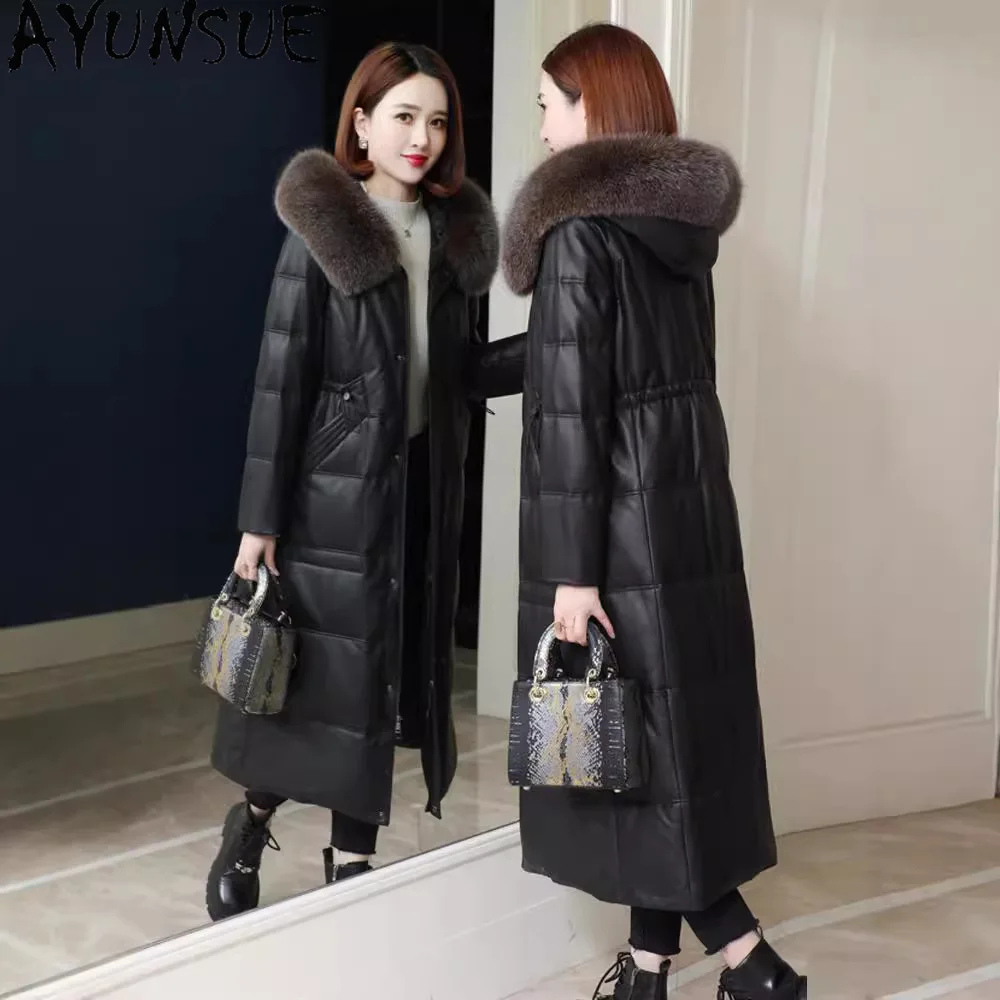 AYUNSUE Top Schicht Schaffell Echtes Leder Unten Jacke Frauen Winter Kleidung Warme Fuchs Pelz Kragen 2025 90% Weiße Gans Unten mantel