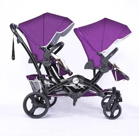 Hoogwaardige tweelingkinderwagen Tweerichtingskinderwagen, lichtgewicht, opvouwbaar en kan zitten of liggen voor pasgeborenen