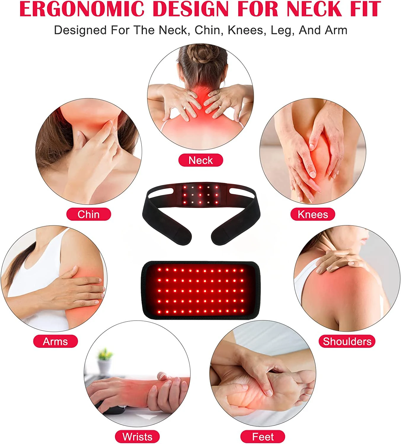 Red Light Therapy Infrared Therapy  Belt Chin Strap Wearable Laser Lipo  Pain Relief For  Neck Waist, Knees, Arms, Wrists