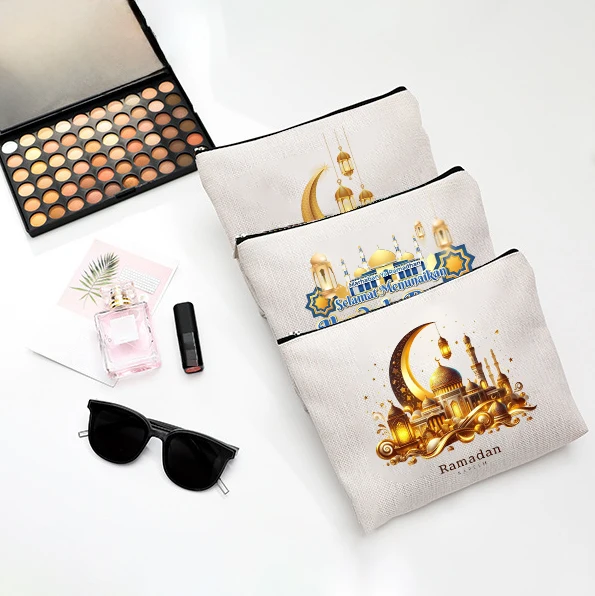 

Ramadan Printed Canvas Storage Bag Large Capacity Makeup Bag Zipper Travel Cosmetic Storage Bag Zero Wallet Mouth Red Envelope