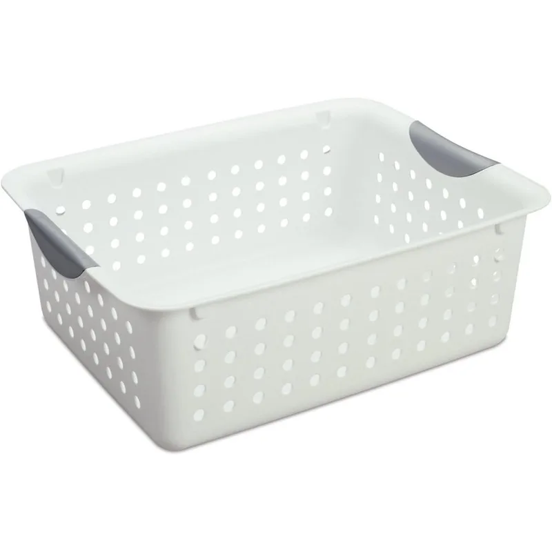 Medium Ultra Basket, Storage Bin to Organize Closets, Cabinets, Pantry, Shelving and Countertop Space, White, 6-Pack