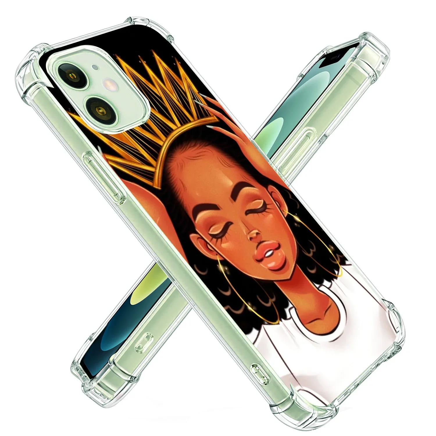 Suitable for iPhone 15 phone case Foreign trade new four corner airbag phone case Hand-painted black girl phone case girl