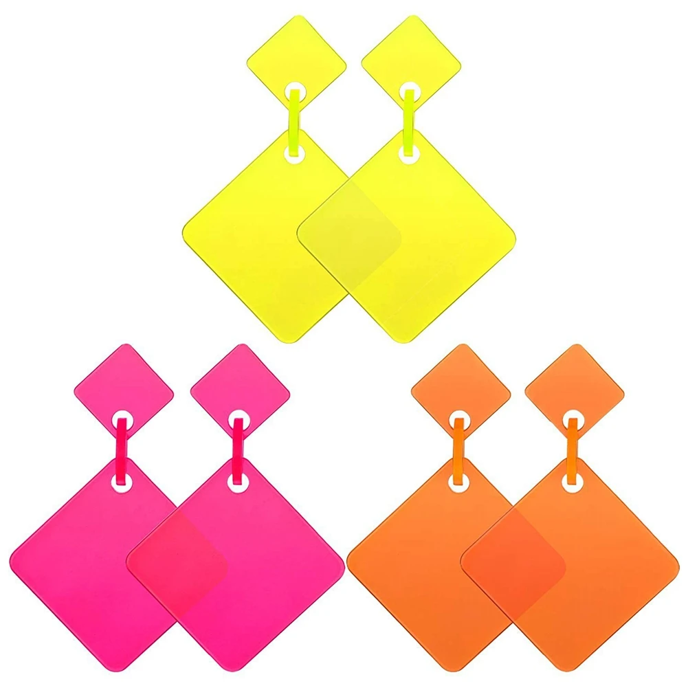 ABP-3 Pairs 80's Neon Earrings Retro Earrings 80S Square Drop Dangle Earrings for Women Girls Cosplay Party Accessory