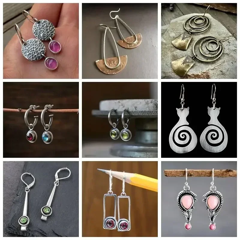 

Bohemian Natural Irregular Earrings for Women Vintage Ethnic Antique Silver Color Female Statement Earrings Party Wedding Gift