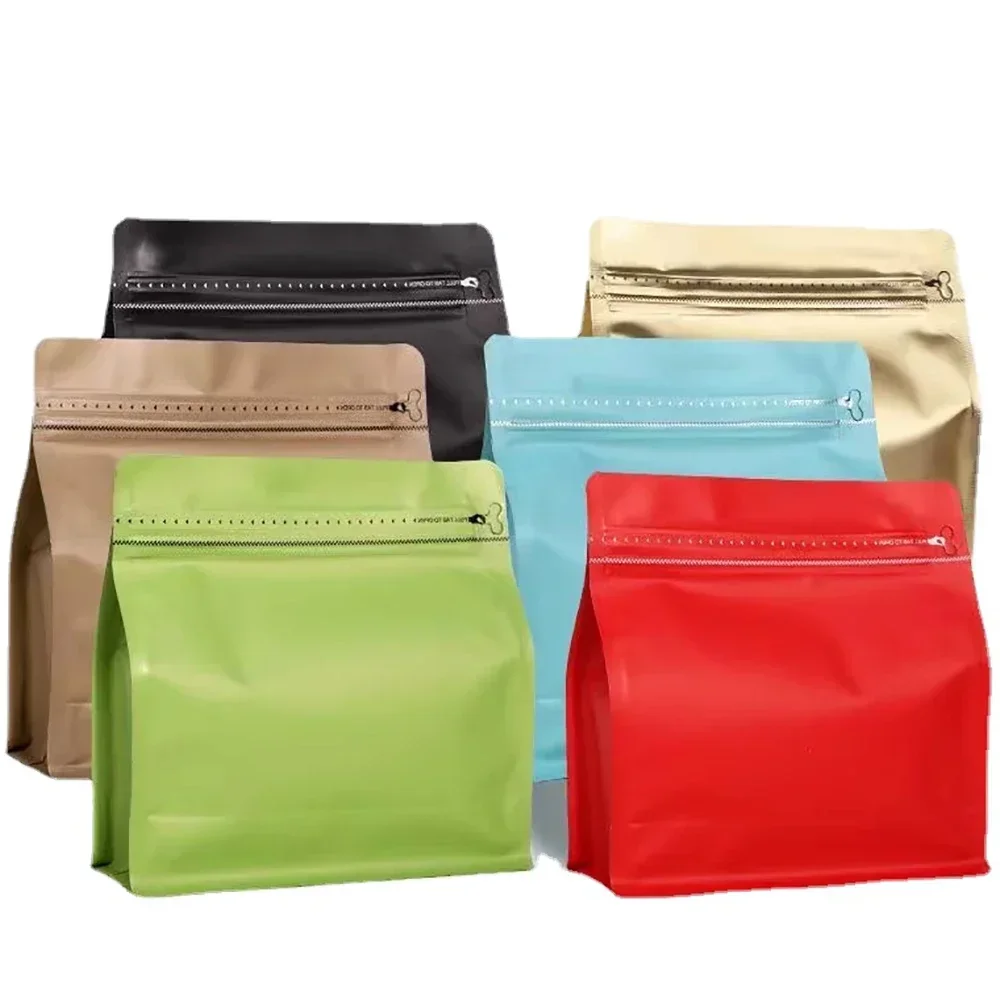 50szt Uszczelniające termicznie matowe woreczki z folii aluminiowej z folii aluminiowej z płaskim dnem Ziplock Herbata mielona Kawa Zawór do pakowania Torba 150g 250g 500g