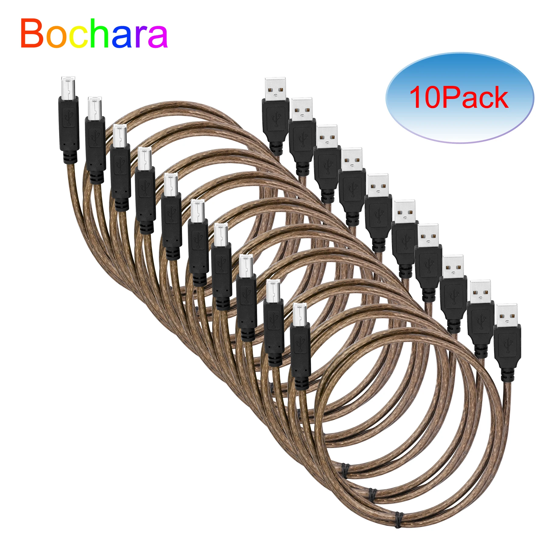 Bochara USB 2.0 Printer Cable Type A Male to Type B Male Dual Shielded (Foil+Braided) High Speed 1meter 10Pack