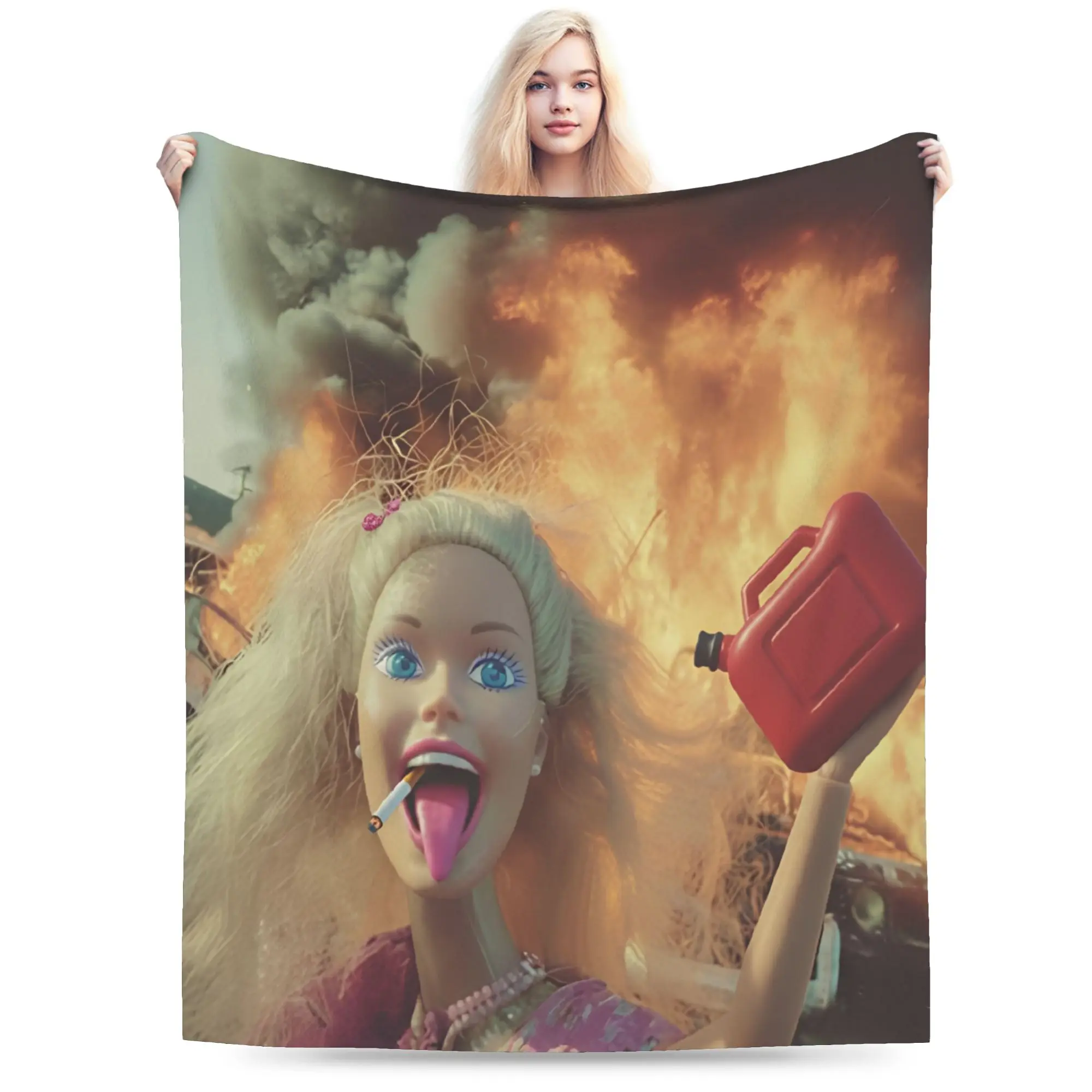 Blonde Doll Disheveled Doll Blanket Soft Flannel Comfort Gifts  Throw Blankets Bedspreads