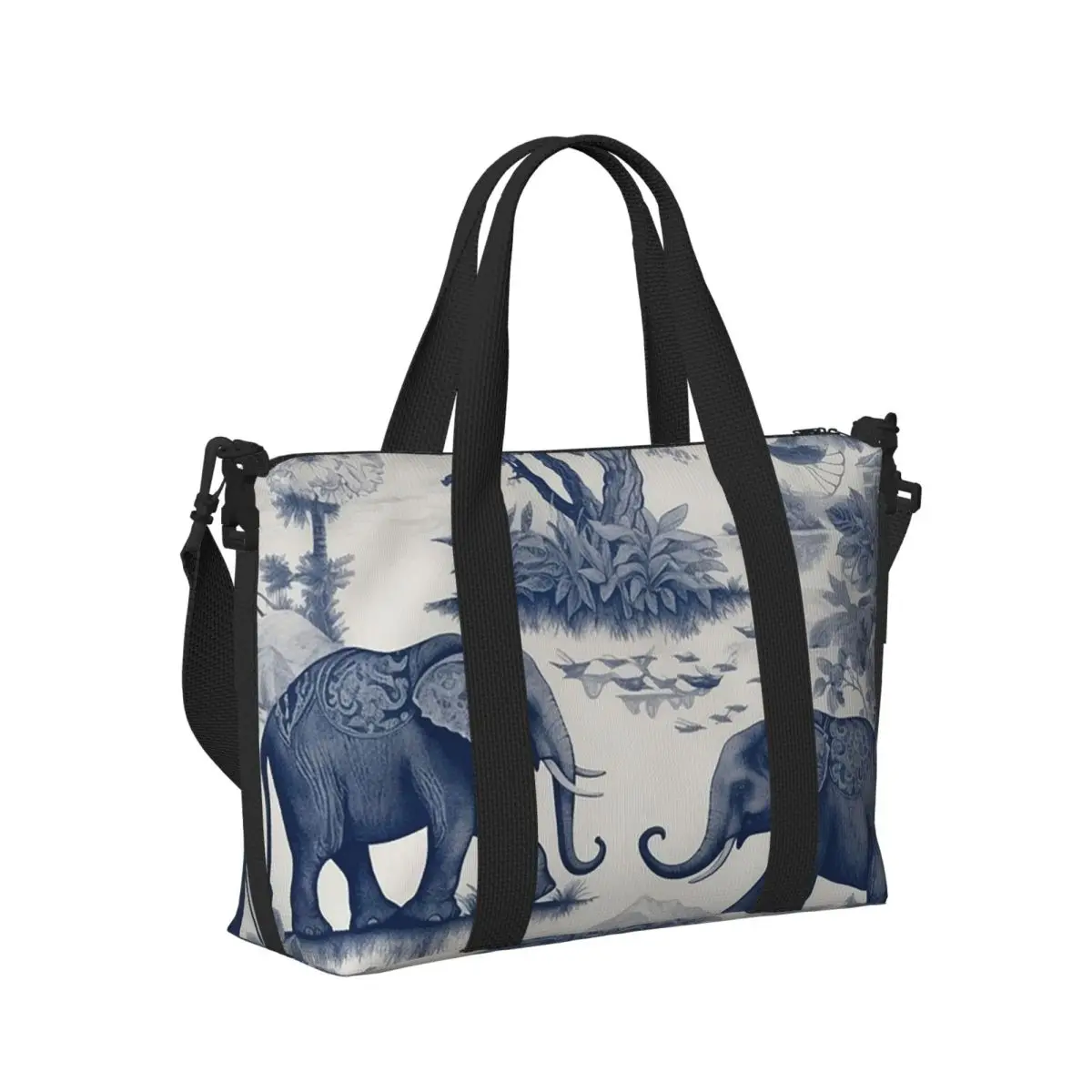 

Toile De Jouy Elephants Beach Travel Bag Large Capacity Tote Bags for Gym Yoga Women Shopping Duffle Shoulder Bag