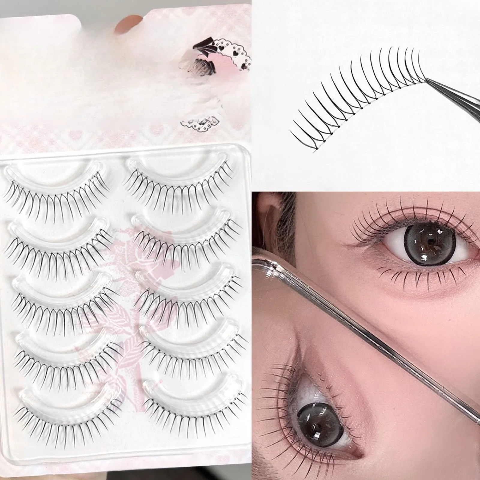 한국산 U자형 인조 속눈썹 장위안잉 인조 속눈썹 자연스러운 부드러운 V자형 속눈썹 연장 만화 눈매 클리어