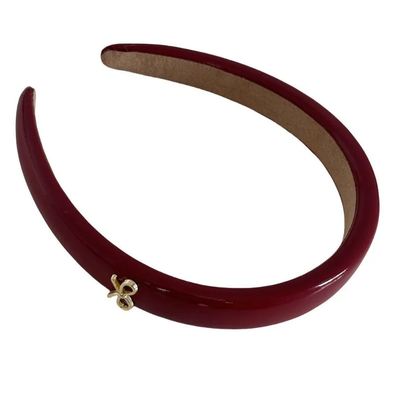 Red leather festive atmosphere golden bow headband daily going out headband hairpin temperament new hair accessories