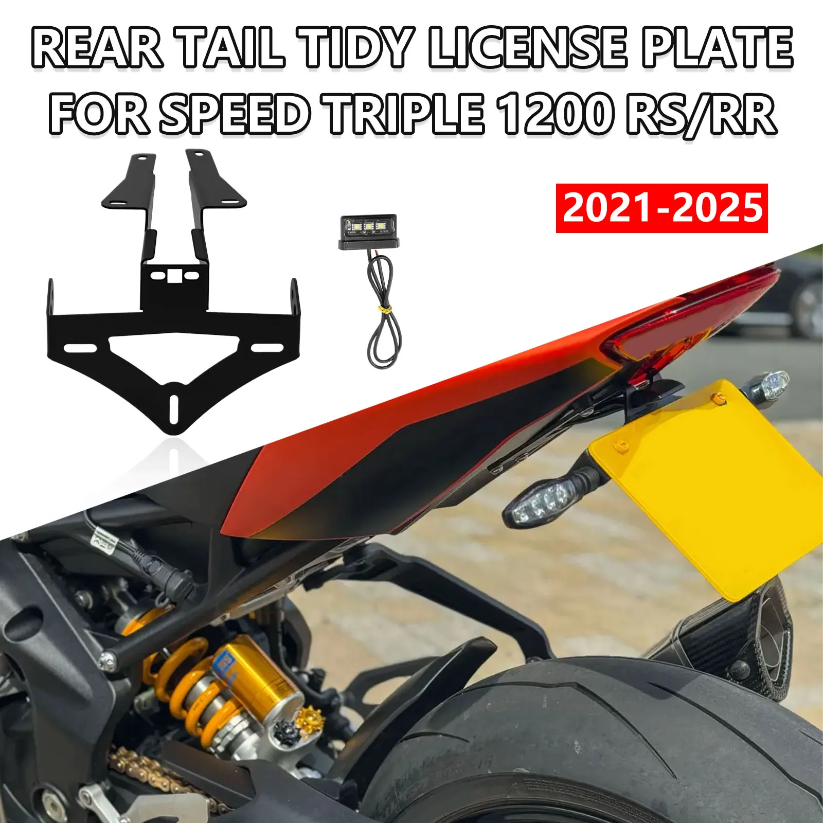 

For Speed Triple 1200 RR RS 2021-2025 1200RR RS Fixed License Plate Holder LED Motorcycle Tail Tidy Frame Rear Fender Eliminator