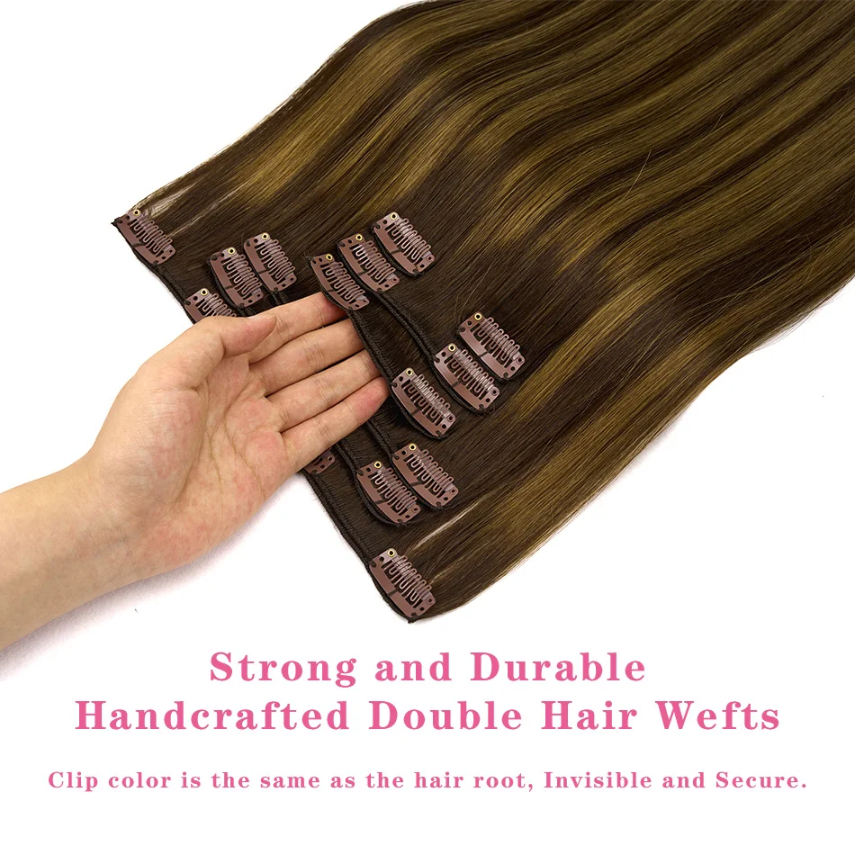 Picture 5: PLADIO T2/2/6 Remy Human Hair Clip ins 7Pcs 14-26 Inch Straight Invisible Hair Extensions for Women [Silky & No Tangling