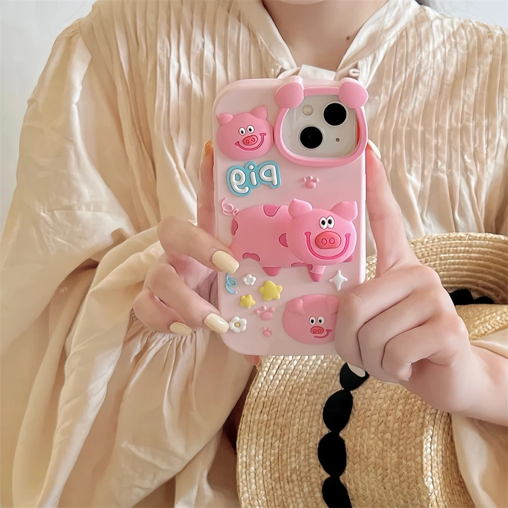

Pink Pig Animal Cartoon Silicone Phone Case For Iphone15 14 13 12 Pro Max Cute phone Case For iPhone 15 14 13 12 11