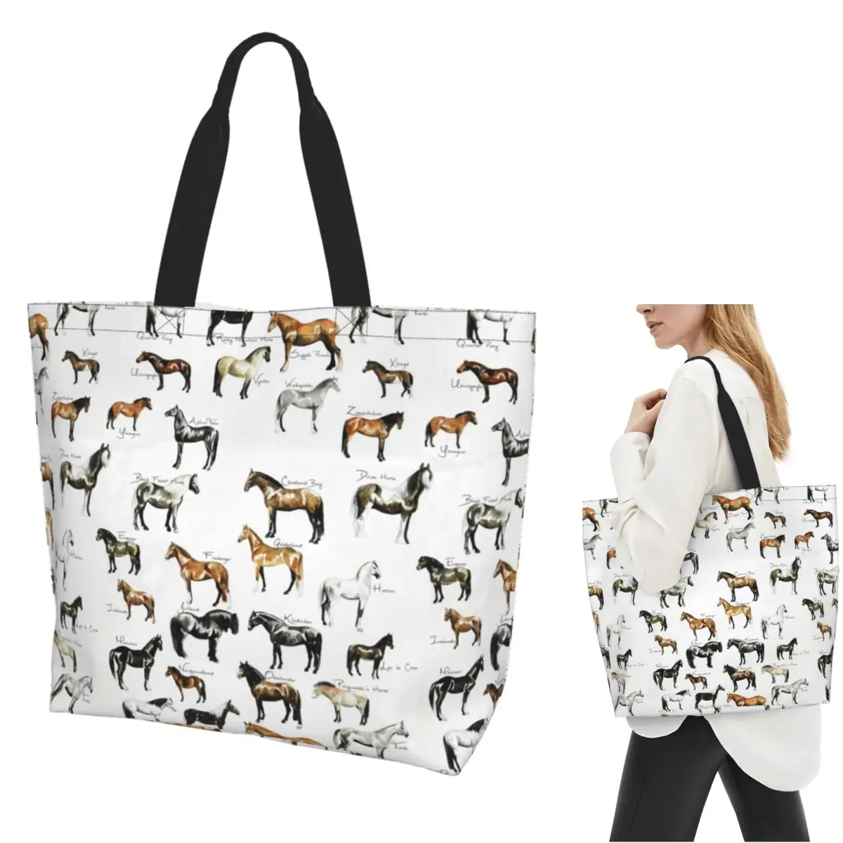 Raras razas de caballos ABC bolso de compras de lona de gran capacidad bolsos de hombro Shopper bolso de compras para mujer