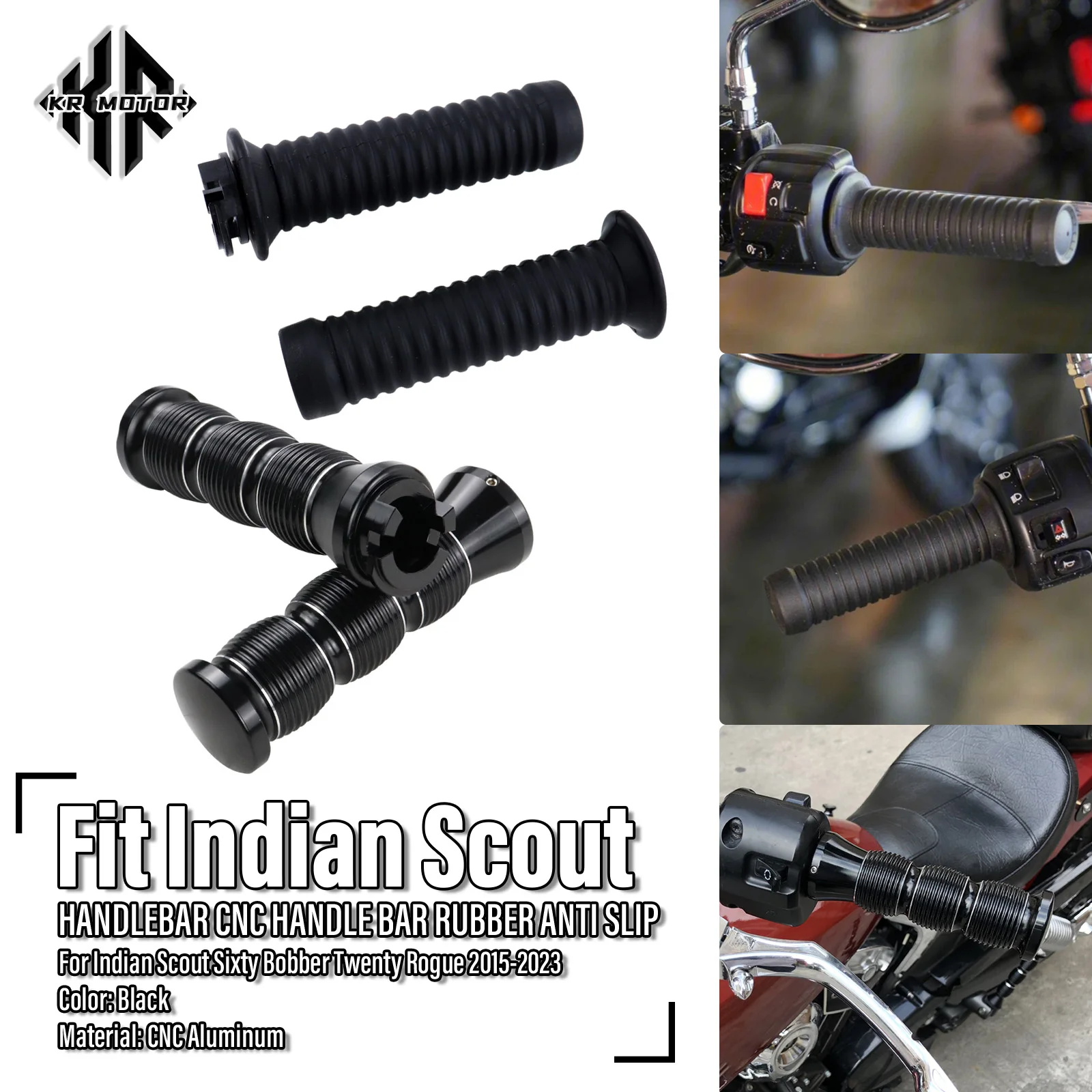 

KR MOTO Motorcycle Handlebar For Indian Scout Sixty Bobber Twenty Rogue 2015-2023 Aluminum Handle Bar Rubber Anti Slip Hand Grip