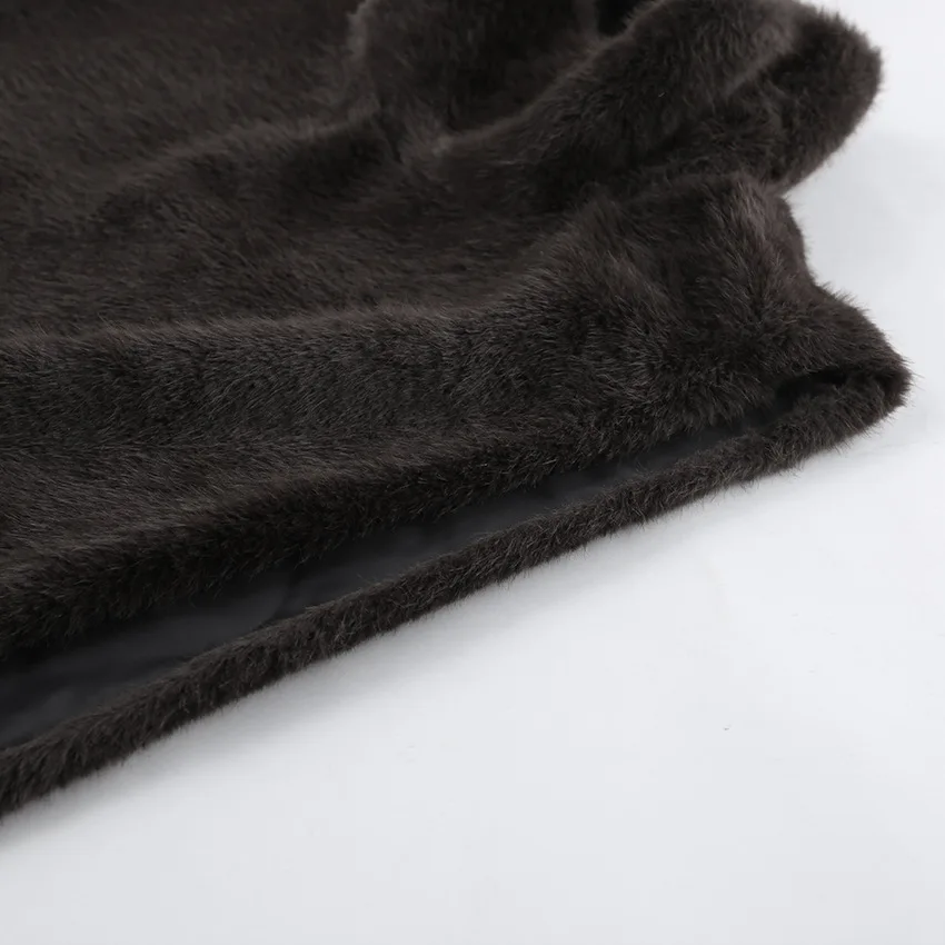 Women Faux Mink Fur Vests Coats Solid Fur Jackets Lace Up Cotton Linen Turtleneck Sleeveless Loose Fit Casual 2026 Autumn Winter