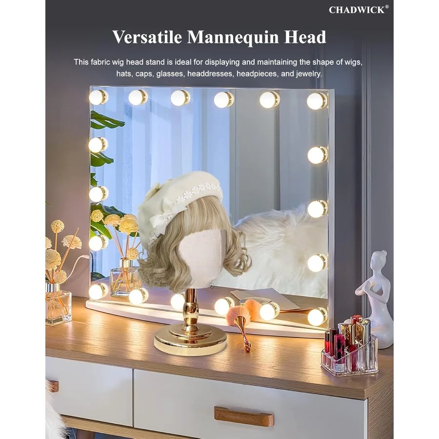 حامل رأس شعر مستعار غير قابل للدبابيس مقاس 21 بوصة لعرض الشعر: رأس عارضة أزياء بقاعدة كروم قابلة للتعديل مع كتلة قماشية تدعم مثالية لـ W #6