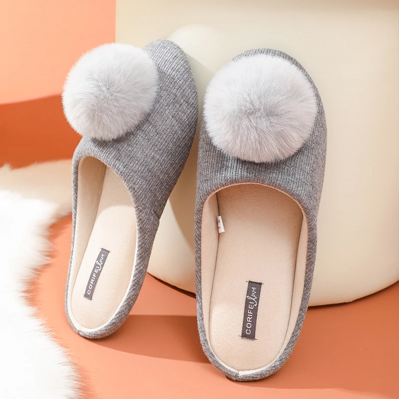 Hairball Women\'s Fuzyy Slippers Winter Indoor House Slippers Casual Soft Women\'s Bedroom Slippers Memory Foam Flat Women Shoes