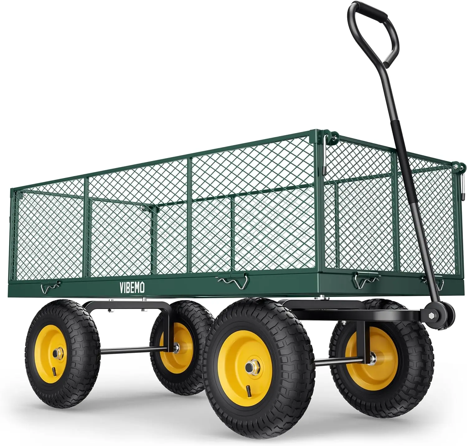 

Steel Garden Cart, 2-in-1 1400 lbs Heavy Duty Utility Wagon, with Removable Mesh Sides to Convert into Flatbed, 240° U-Turn 13"