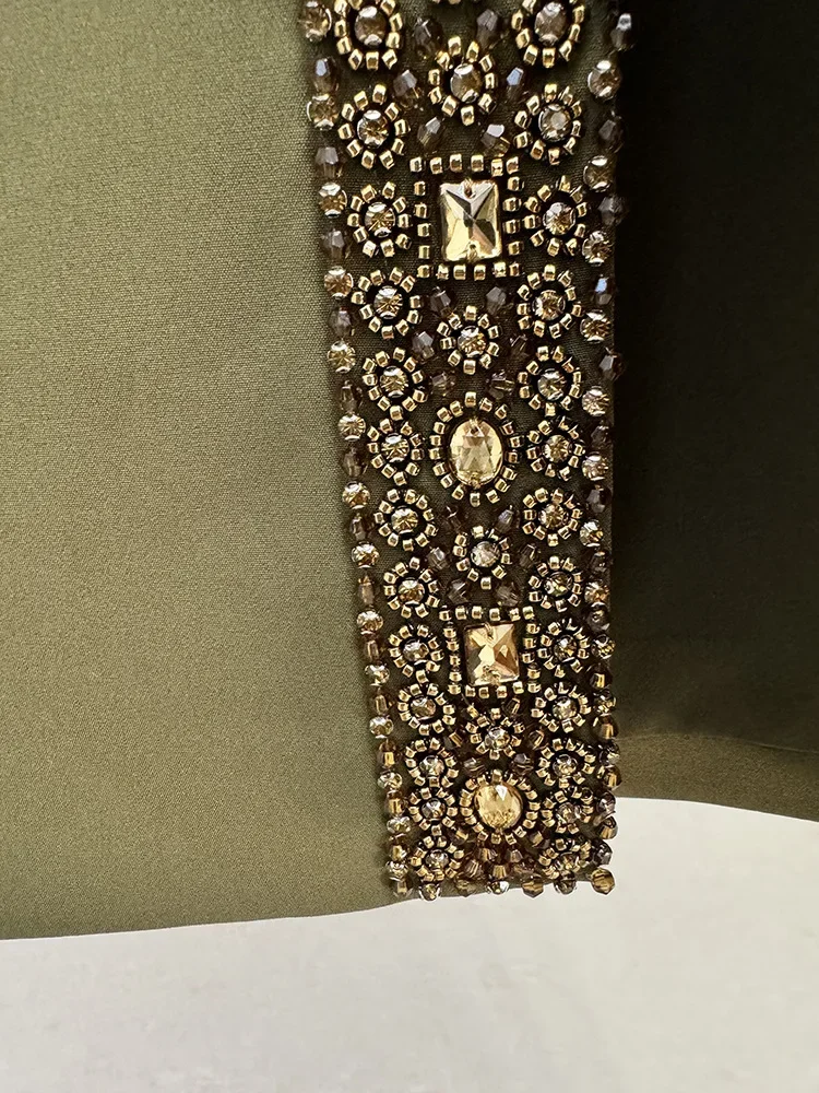 Personalizado indie más nuevo Fashion2025party diseñador traje de pasarela conjunto de mujer diamantes con cuentas Halter Tops Camis falda larga conjunto 2 piezas