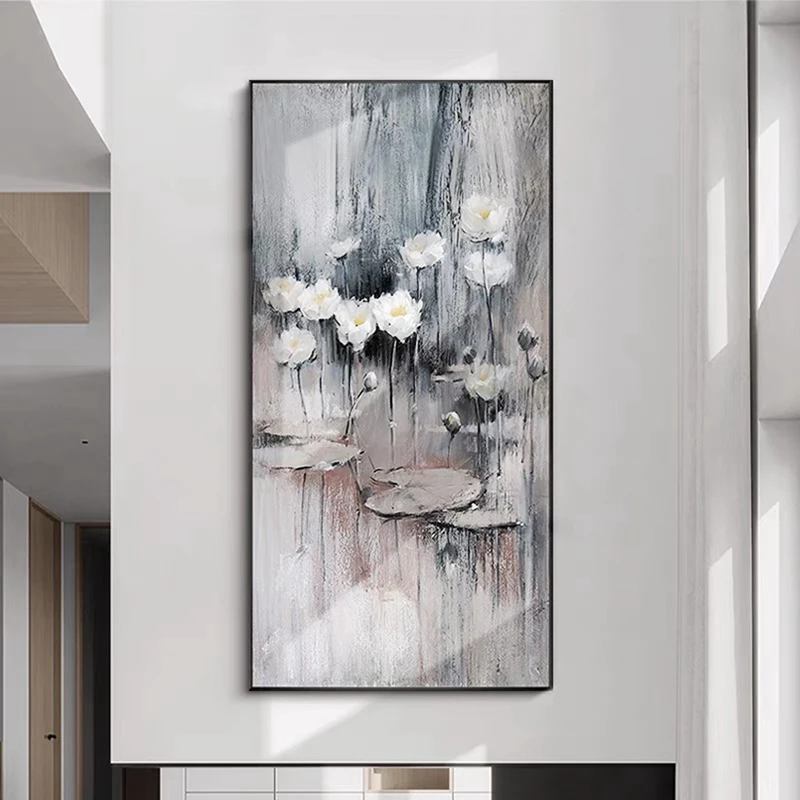 New Arrival Hand Painted Lotus Canvas Art Handmade Abstract Flower Oil Painting Canvas Wall Art Modern Home Decoration Piece Art