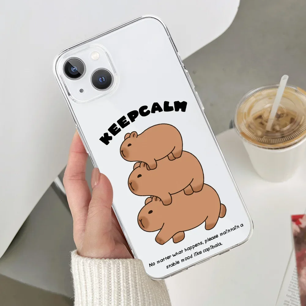 Cute Capybara Pattern Capibala Phone Case for New iPhone 15 14 13 12 11 Pro Max Plus Mini SE 2020 XS XR Soft Cover Fundas