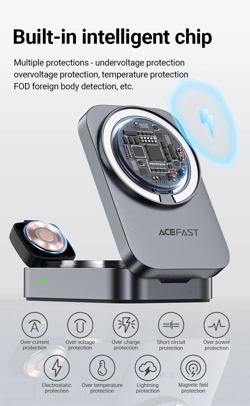 ACEFAST Foldable 3in1 15W Magnetic Wireless Charging Holder For iPhone 16/15 Pro Max Desktop Charging Station For IWatch/Airpods