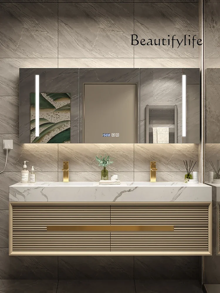 

Rock slab bathroom cabinet modern light luxury washbasin oak washbasin bathroom basin cabinet combination