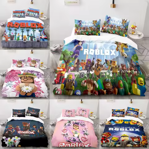 Roblox Game Themed Bedding Set Colorful Print Polyester Student Dormitory Bed Sheet Quilt Cover Kid Gift Home Textile Decorative