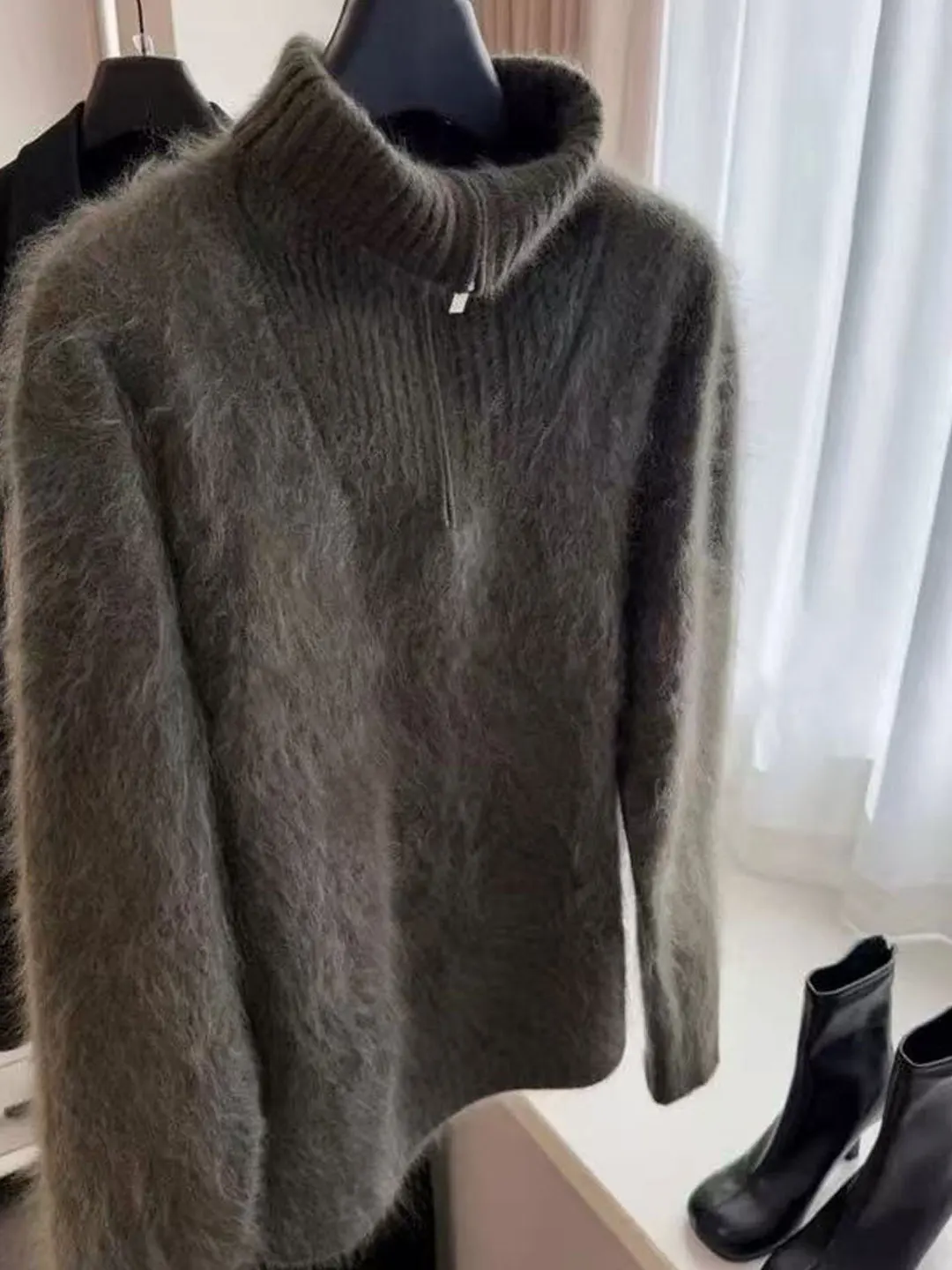 

Женский вязаный свитер на молнии с подкладкой Fce, свободный крой, мягкий, уютный, зимний, повседневный, с высоким воротником, длинный термобелье све