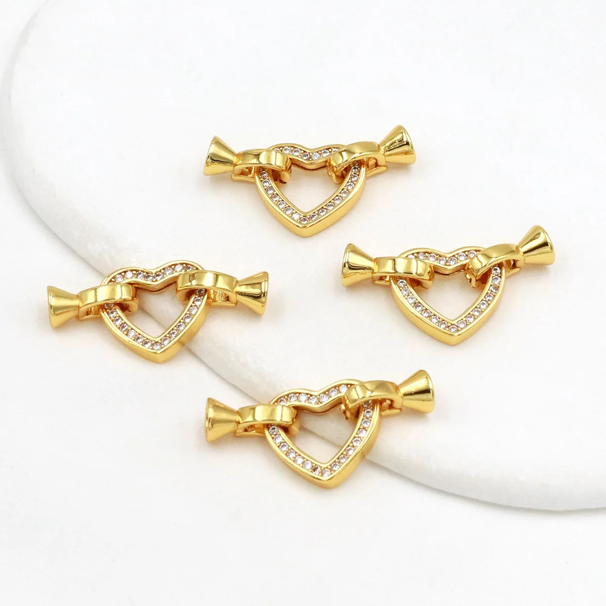 

5pcs Brass Zircon Round Heart Connector Clasps For Necklace Bracelet 18k Gold Plated DIY Jewelry Making Accessories
