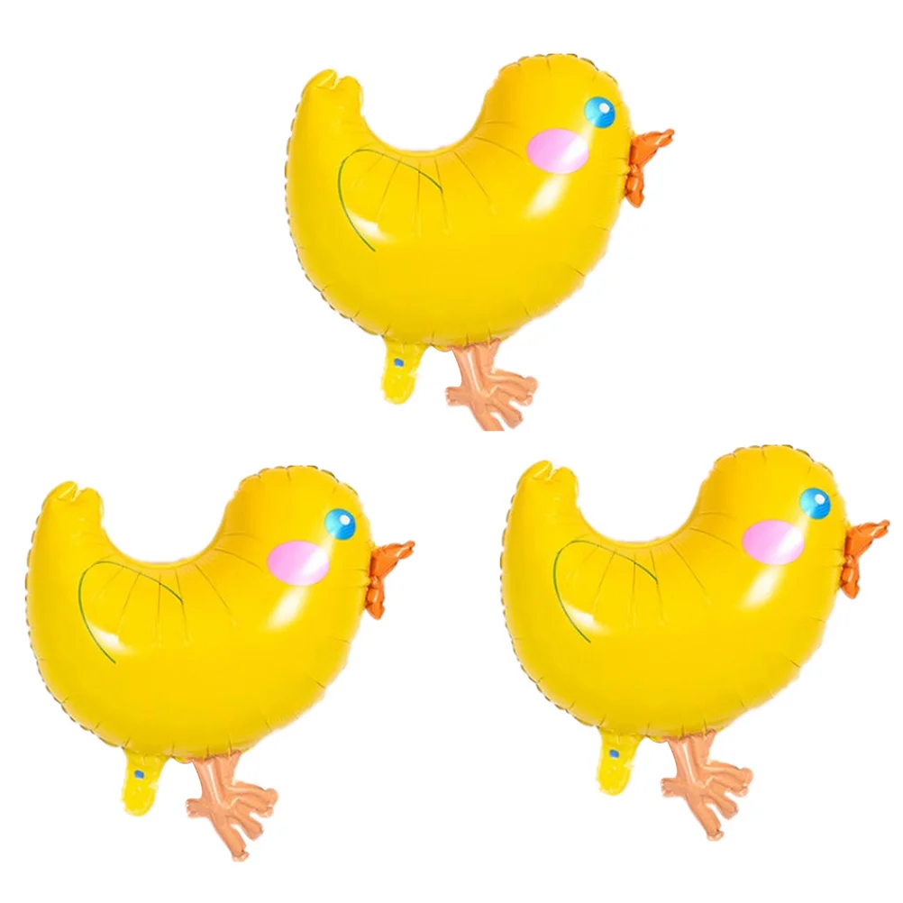 3 Pcs Birthday Foil Balloons Cartoon Animal Decor Chick Yellow Chickens Pattern Small Fresh Banquet