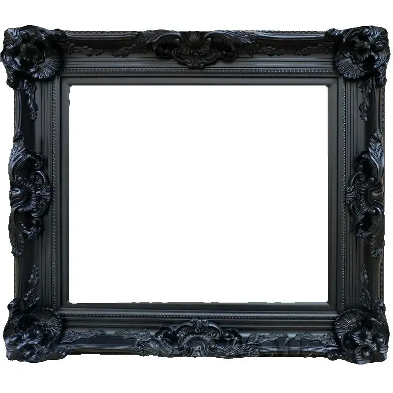 Pure Black Matt Solid Wood Oil Painting Outer Frame, Classical Mirror Frame, European Style Corner Flower Frame