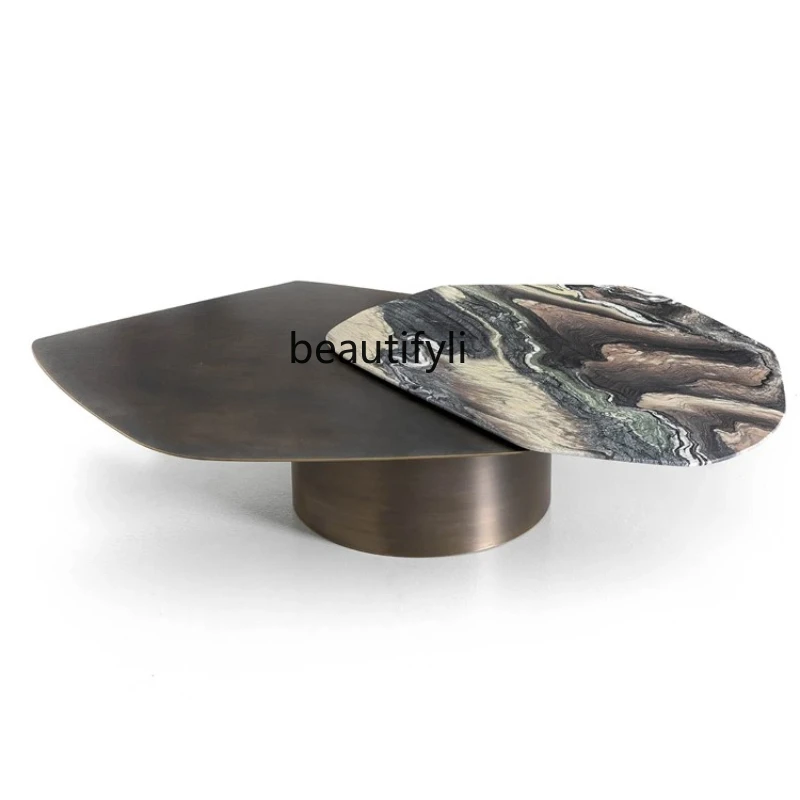 

Light Luxury Coffee Table Living Room Spinning Creative Retro Shaped Marble Function Tea Table