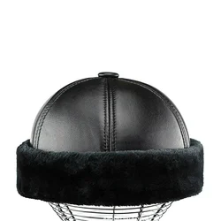 Wholesale Brand New 2024 Retro Sheep Leather Bomber Hat Winter Keep Warm Caps Men Women Real Leather Cap Thick Velvet Dad Hat