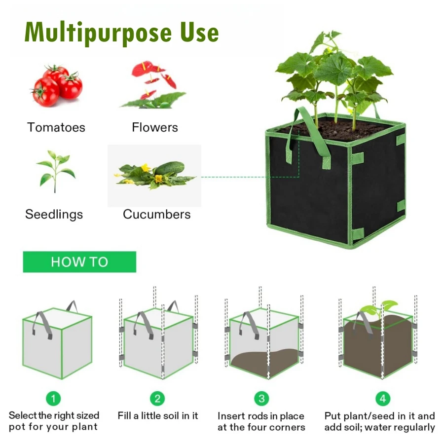 4/7/10 Gallon 2PCS Square Garden Plant Grow Bag Felt Potato Vegetable Flower Planter Pot Nowoven Eco-Friendly Growing Bags - view 4