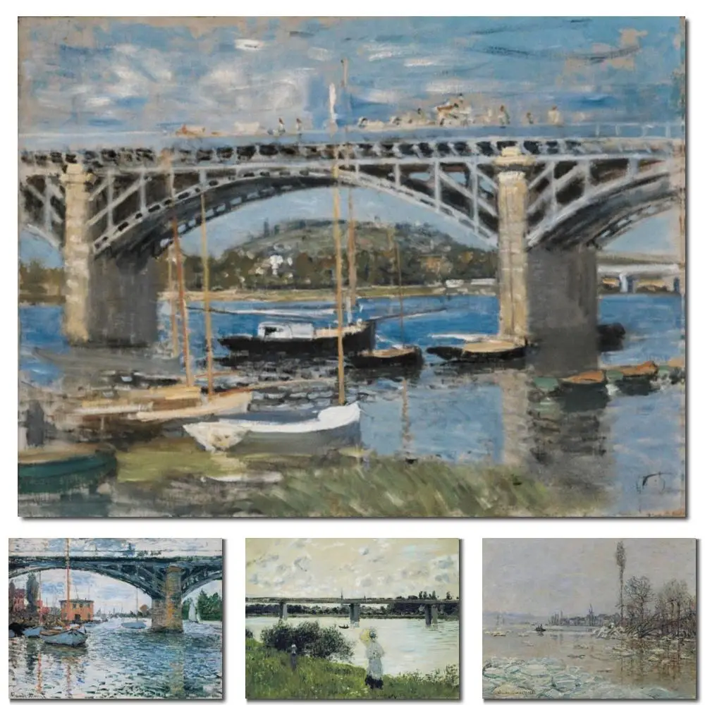 

Пейзажный мост Argenteuil Grey Weather, классическая картина маслом, холст от Claude Monet, шедевр ручной работы для декора бара