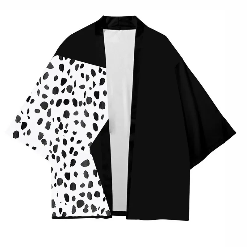 101 Dalmatiërs Cruella De Vil Cosplay Kostuums Jas Wit Zwart Afdrukken Kimono Cruella Mantels Casual Streetwear Vrouwen Mannen BS328