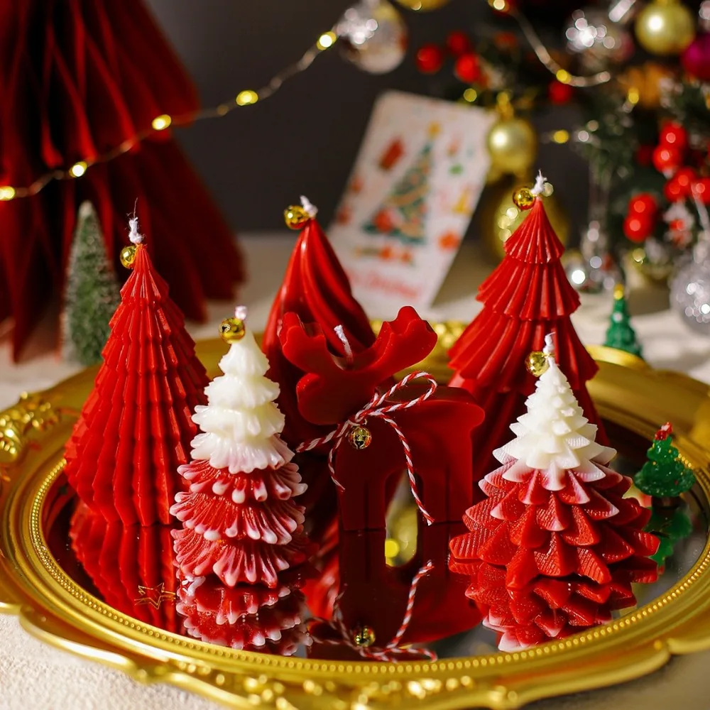Pine Deer Scent Candle Silicone Mold Handmade Plant Animal Gypsum Resin Mold DIY Taper Stripe Tree Christmas Decoration for Home