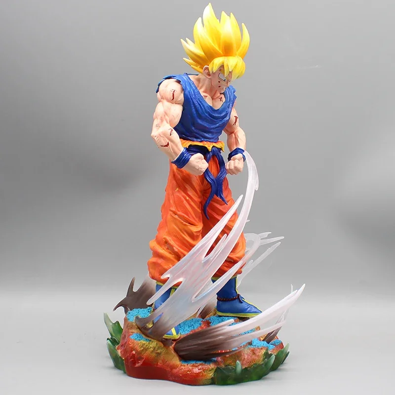 32cm Anime Battle Damaged Goku Super Saiyan Dragon Ball Figure Burst Son Goku Action Figure Shadow Model Double-headed PVC Toys