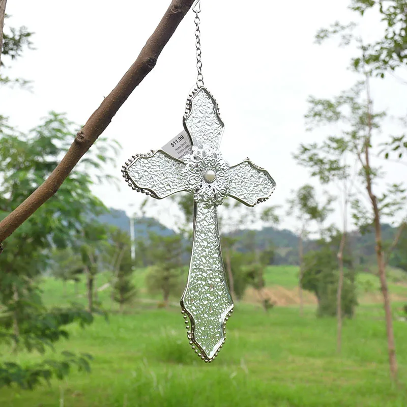 

Vintage Pollock style, glass carved cross pendant ornaments, decorations, Christmas gifts