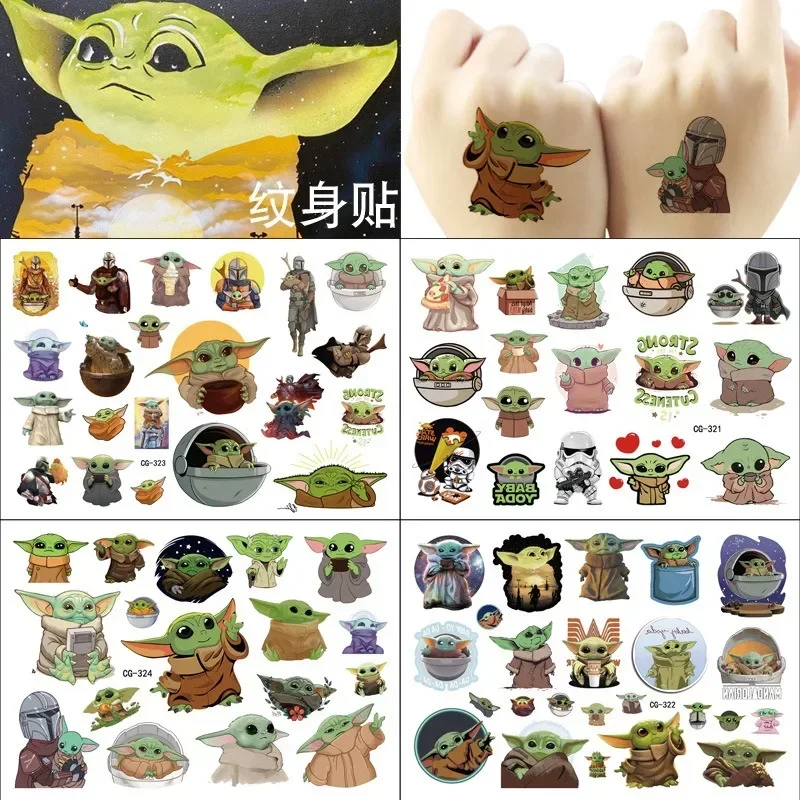 Anime Baby Yoda tatuajes temporales para niños Cosplay decoraciones para fiesta de cumpleaños juguetes para niños pegatinas para niños y niñas juguete regalo de vacaciones