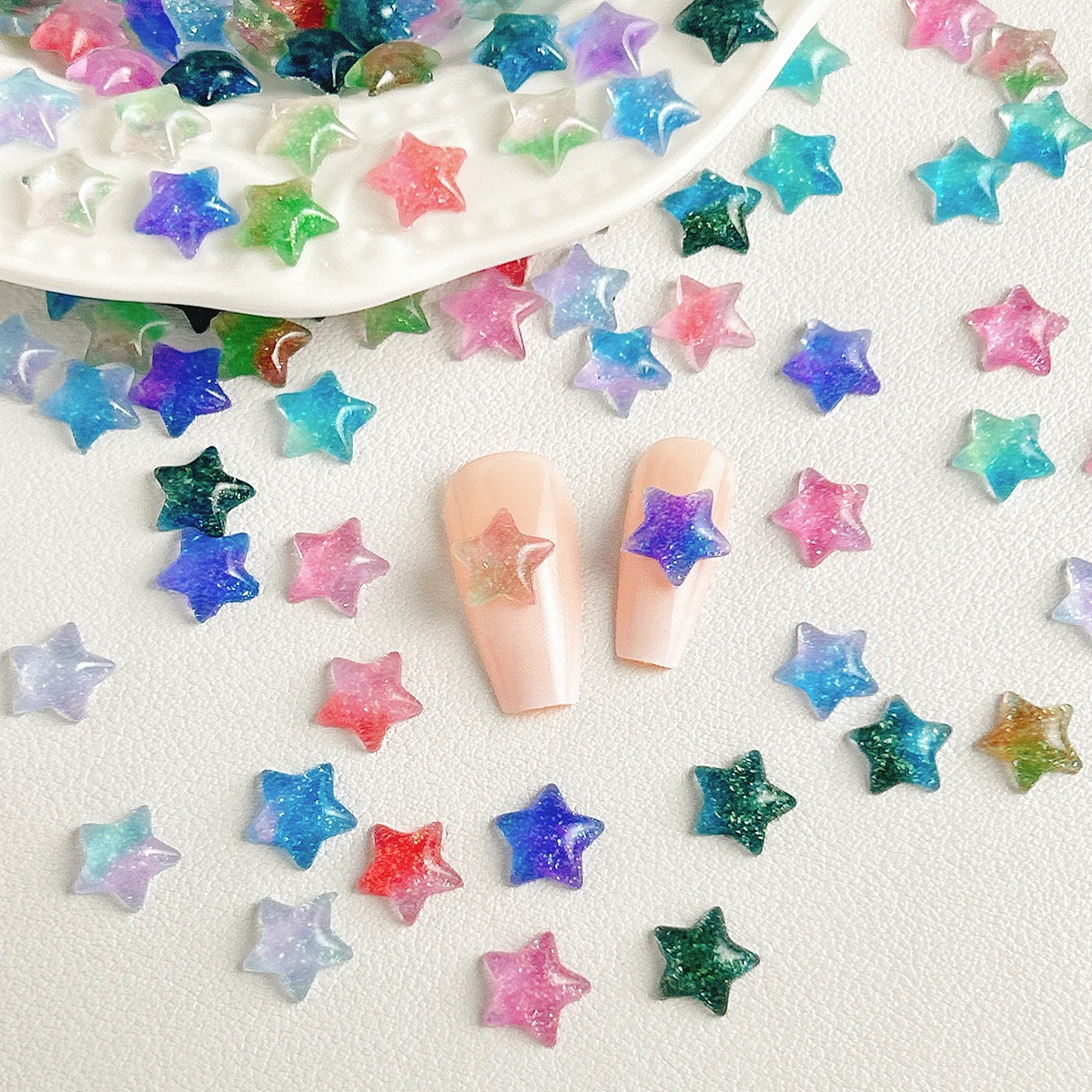 

New Creative Luminous Star Resin Nail Charms Gradient Colored Jelly Five Pentagram Nail Art Accessories DIY Manicure Supplies