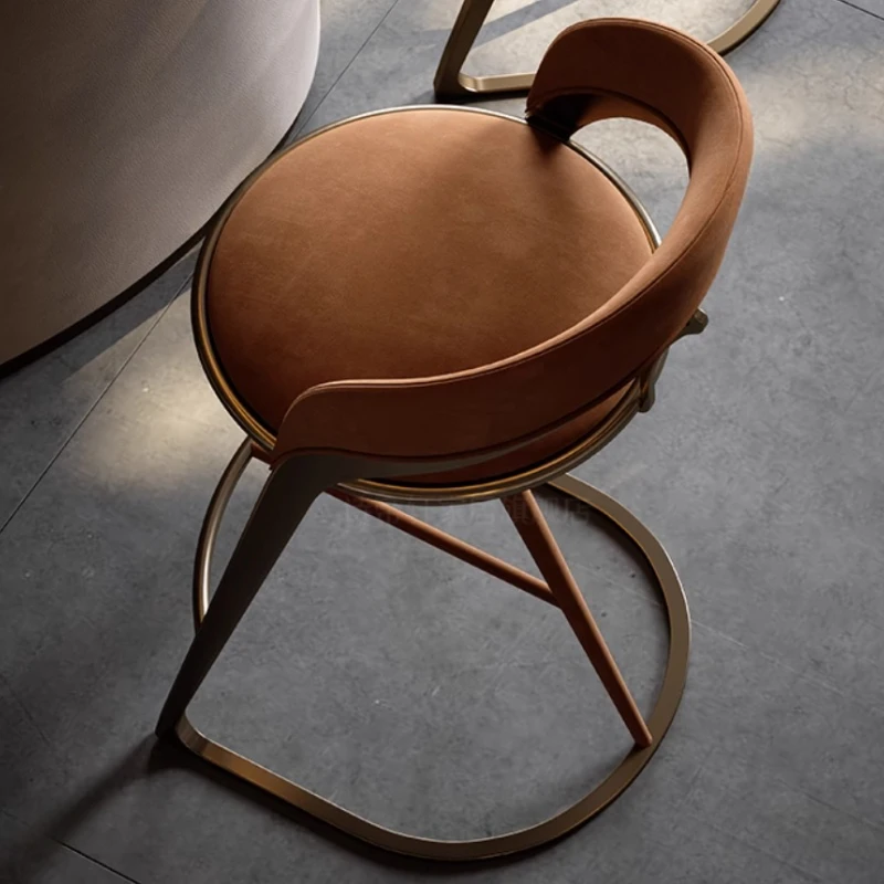 Italian Brown Back Bar Stools Luxury High Design Stainless Steel Bar Stools Counter Modern Minimalist Banqueta Home Furniture