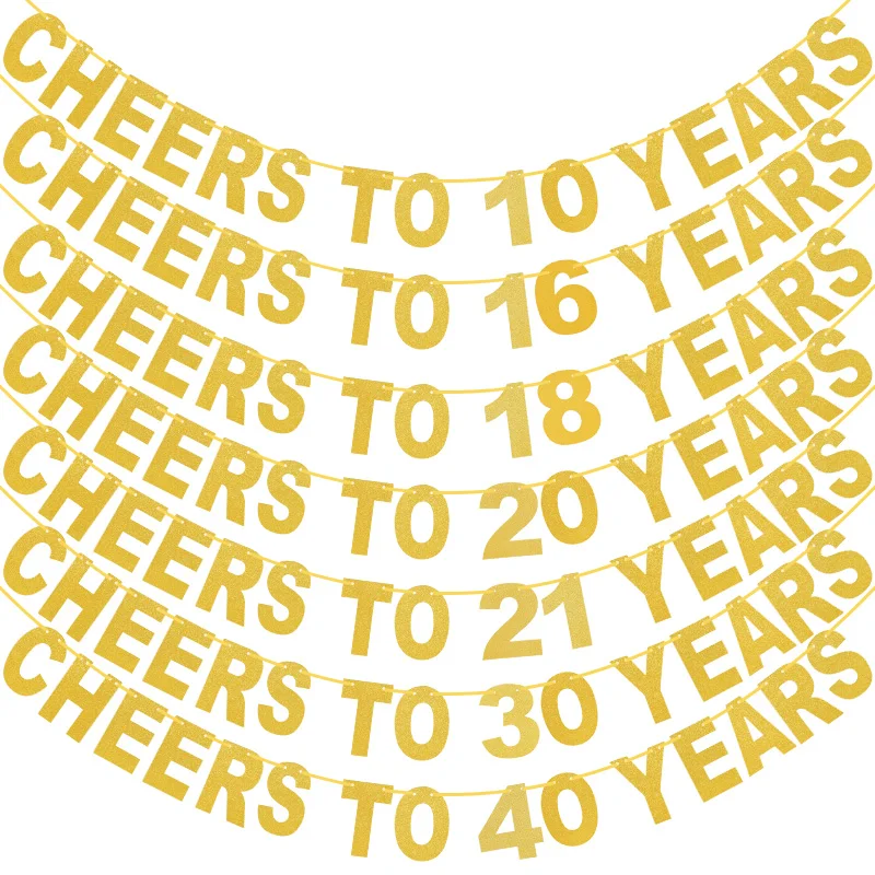 

Gold Cheers To 16 18 20 21 Years Banner Flags 30th 40th 50th 60th 70th Anniversary Birthday Party Decoration Supplies Bunting