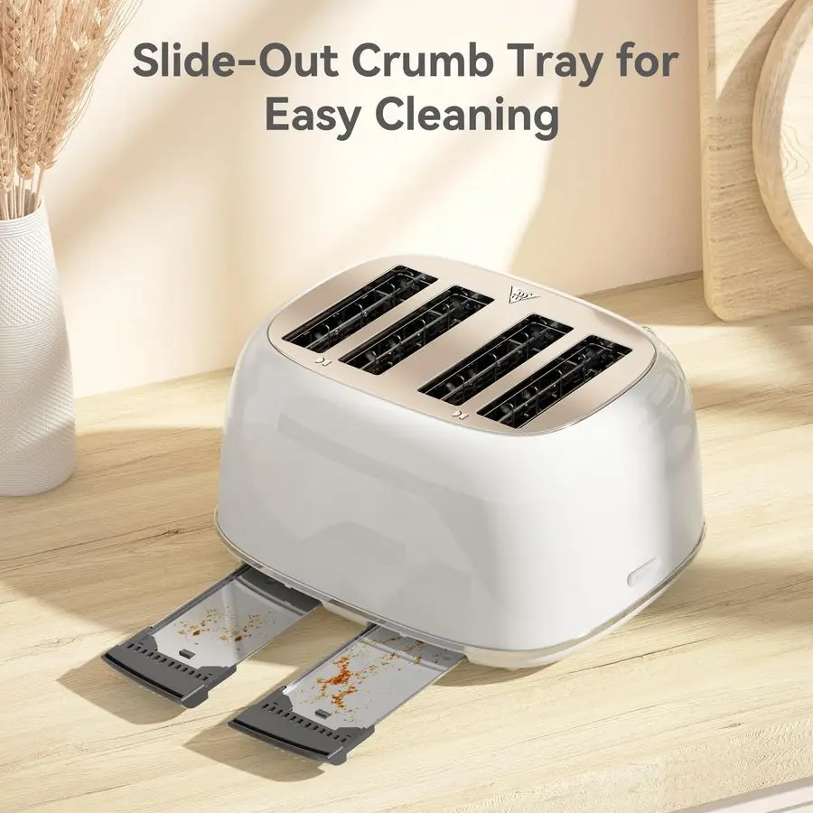 4 Slice, Retro Stainless with 6 Bread Shade Settings,1.5Wide Slots Toaster with Cancel Defrost Reheat Functions,Dual Independent